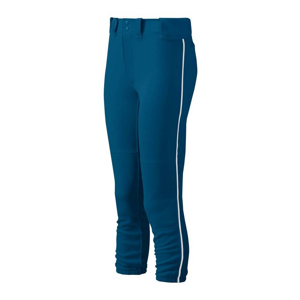 Pantaloni Mizuno Softball Belted Piped Donna - Blu Marino/Bianche - 14650-WHYB